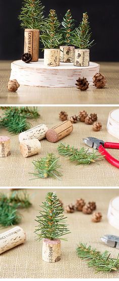 Christmas trees with wine corks over
