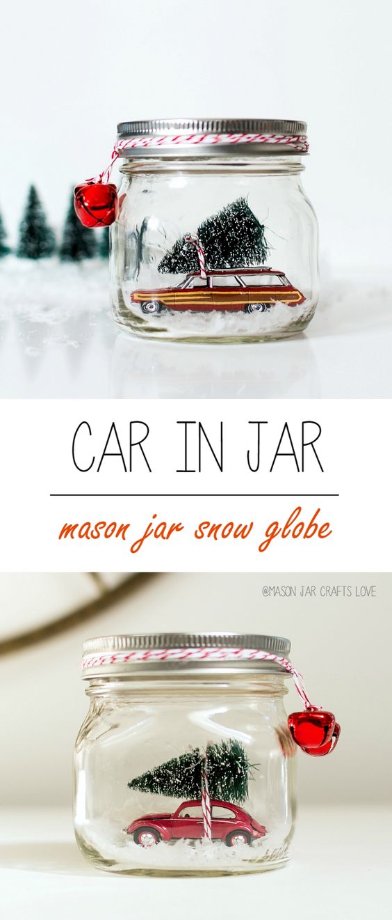 Mason Jar Snow Globe Above