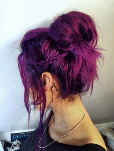 Messy Bun Hairstyle for Purple Hair