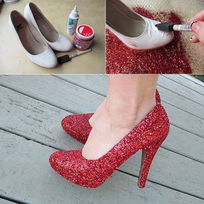 DIY red sequin heels