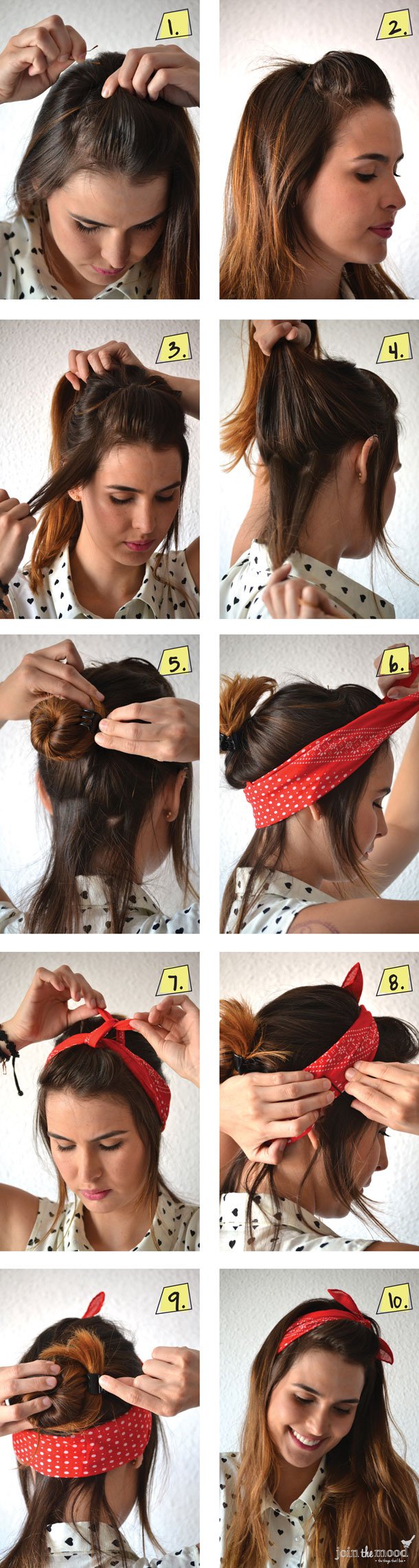 Half-up hairstyle with headscarf