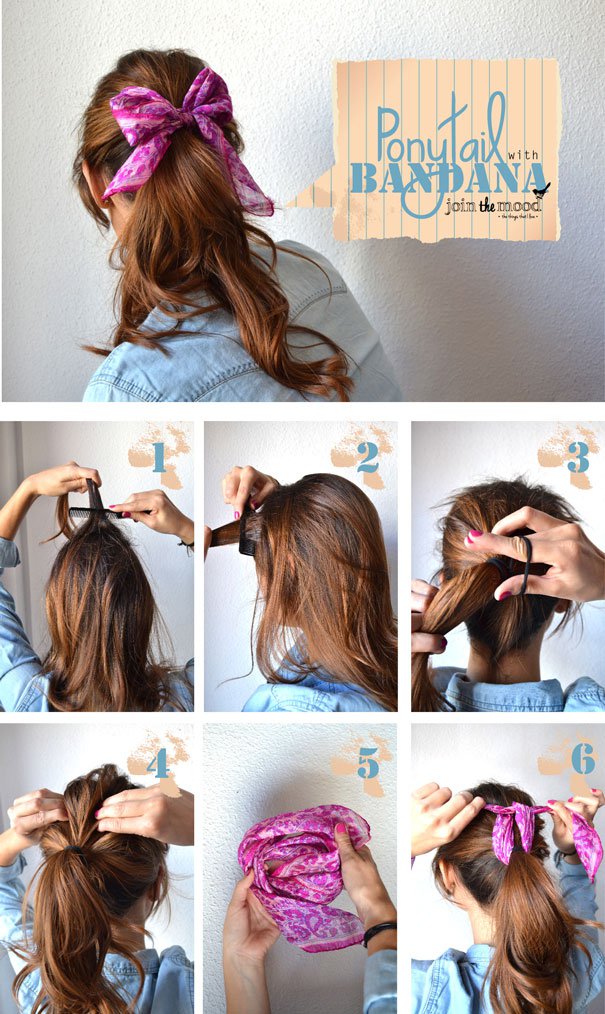 Simple ponytail hairstyle with a headscarf