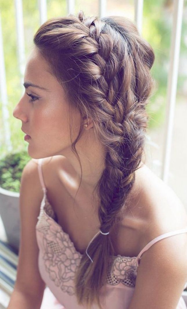 Side braided hairstyle for long hair