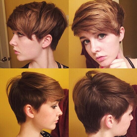 Cool short haircut with side-swept bangs