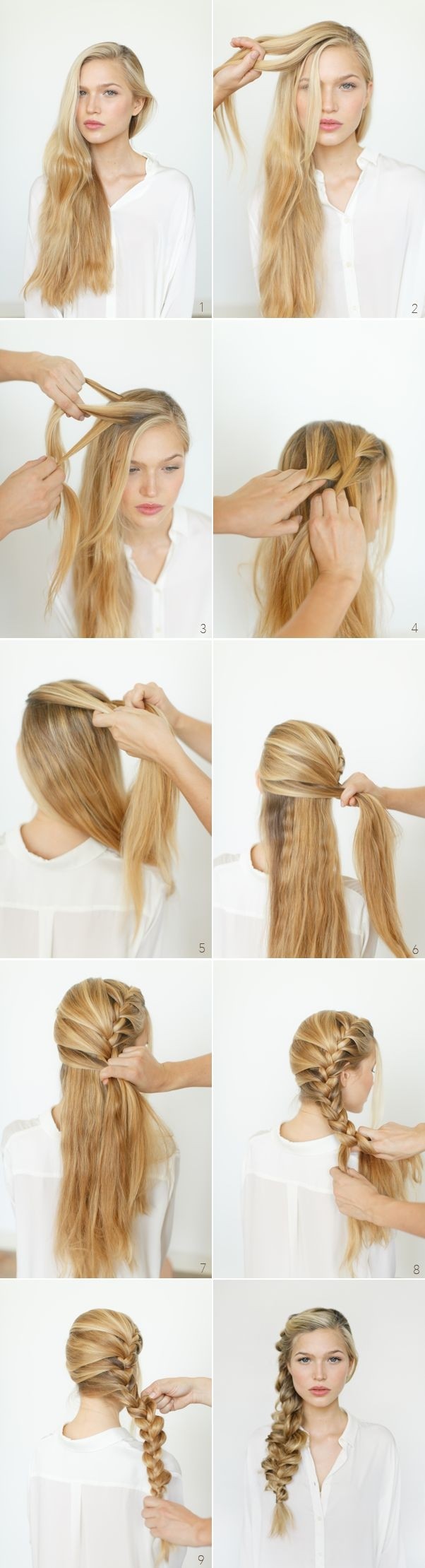 Side braided hairstyle for long hair