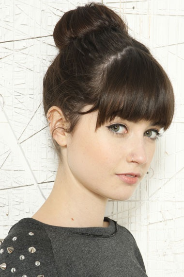 Simple updo with blunt bangs