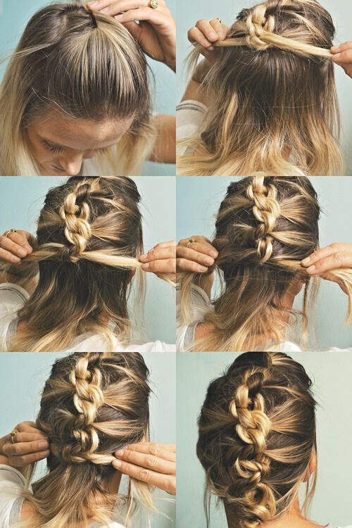 Knotted French braided updo for medium length hair