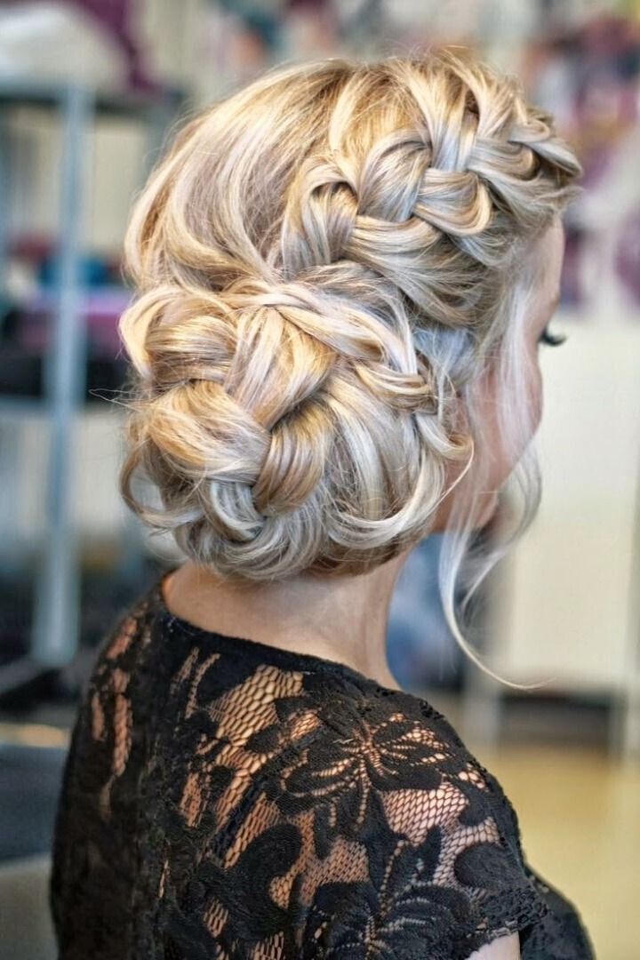 Side braided bun hairstyle for the wedding