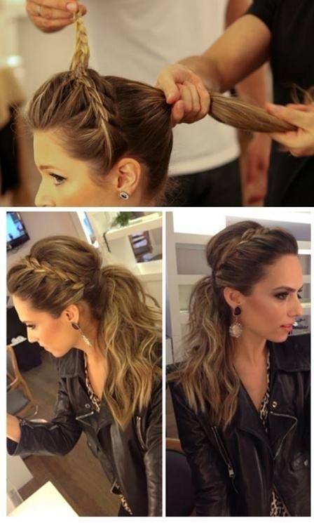Stylish ponytail hairstyle with side braiding