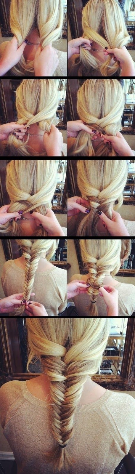 Fishtail braided ponytail for long hair