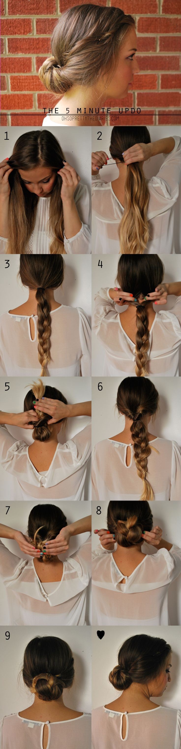 5 minutes updo for long hair