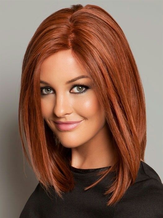 Straight long bob hairstyle in red color