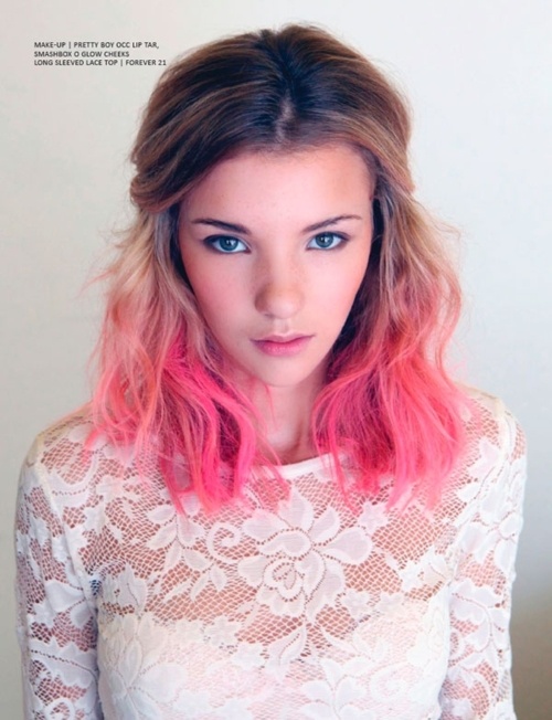 Medium brown to pink ombre hair