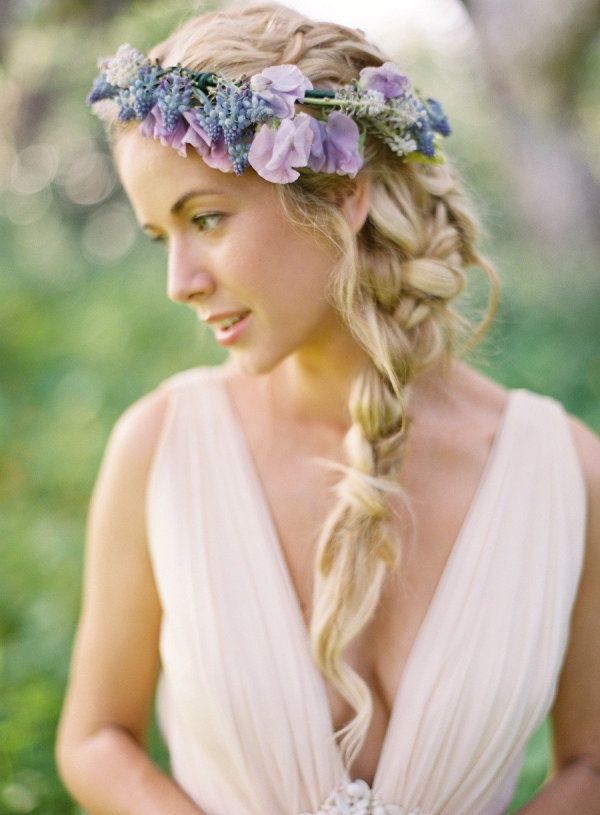 French braid with a floral crown