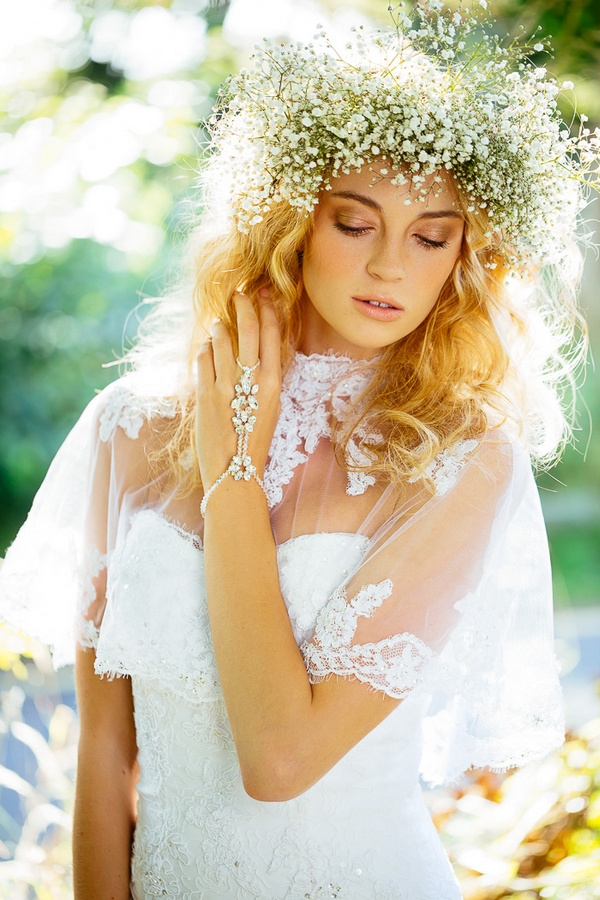 Romantic bridal hairstyle with flower crown