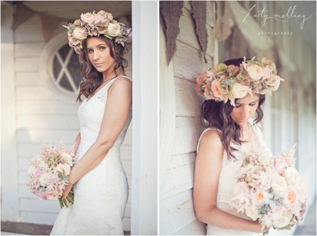 Stunning wedding hairstyle with a floral crown
