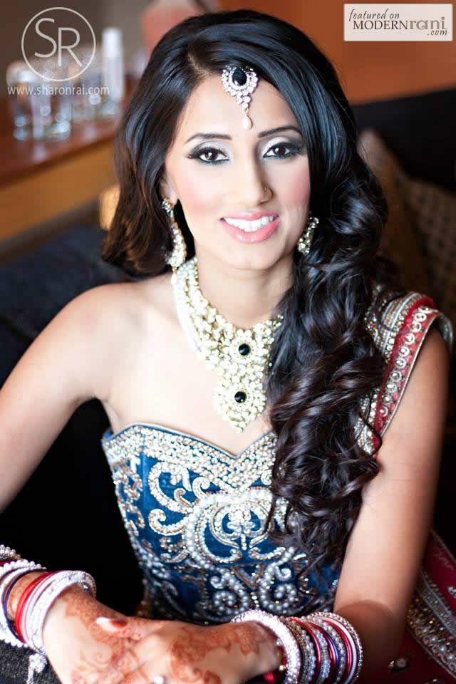 Glamorous long wavy Indian wedding hairstyle