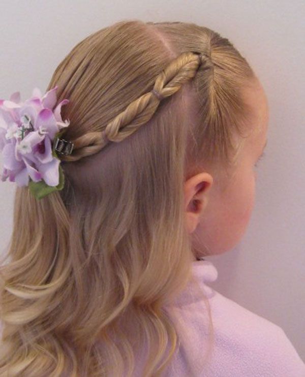 Braided hairstyle with flower for children