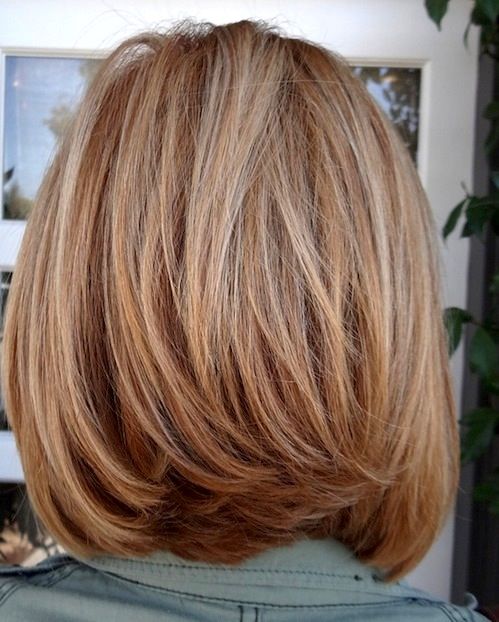 Shoulder-length layered bob hairstyle