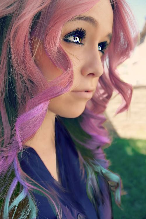 Beautiful pink and purple colored hairstyle