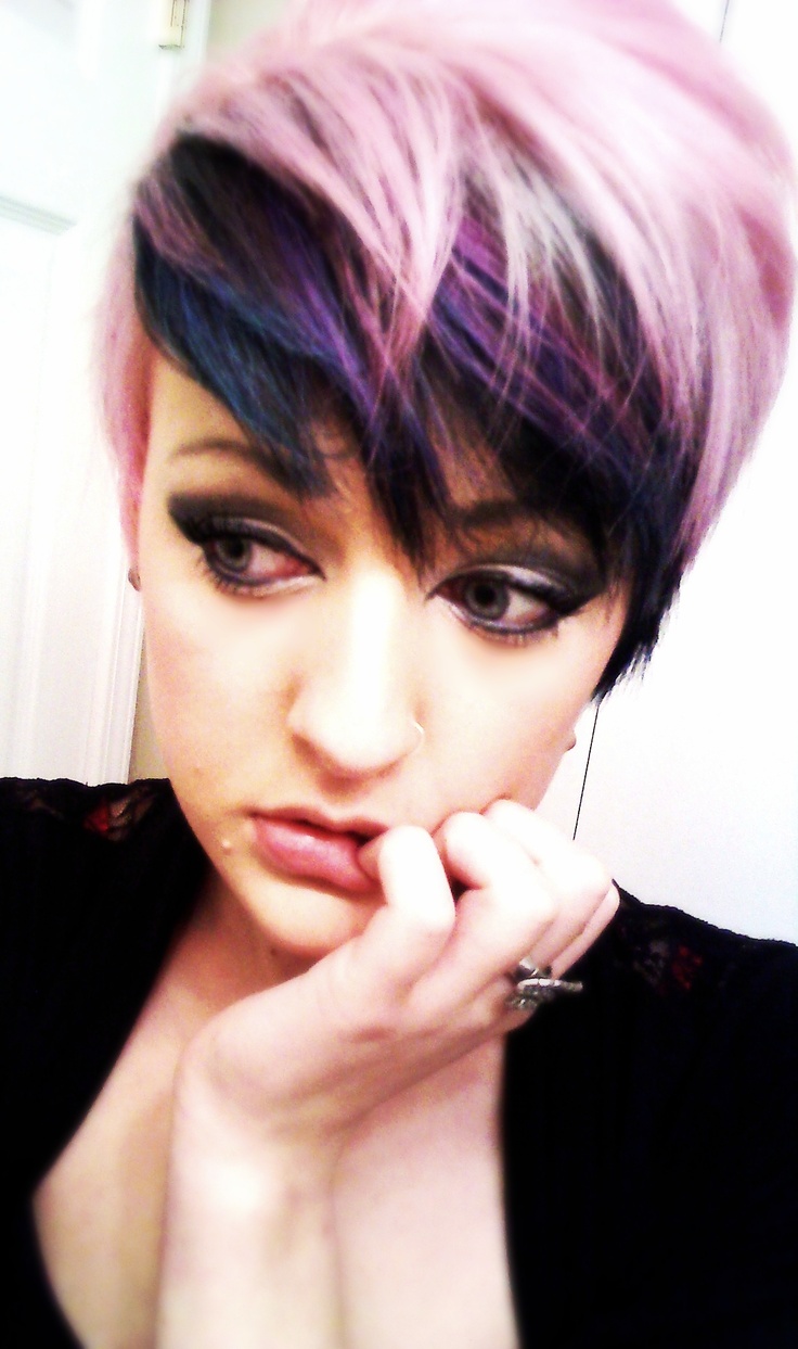 Purple colored short layered haircut