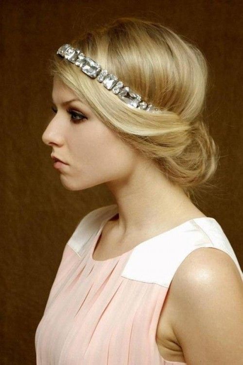 Half up bridesmaid hairstyle with headband for long hair