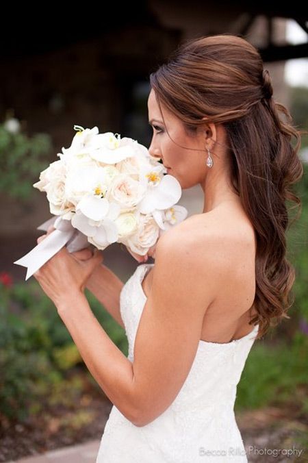 Half updo bridesmaid hairstyle for long hair