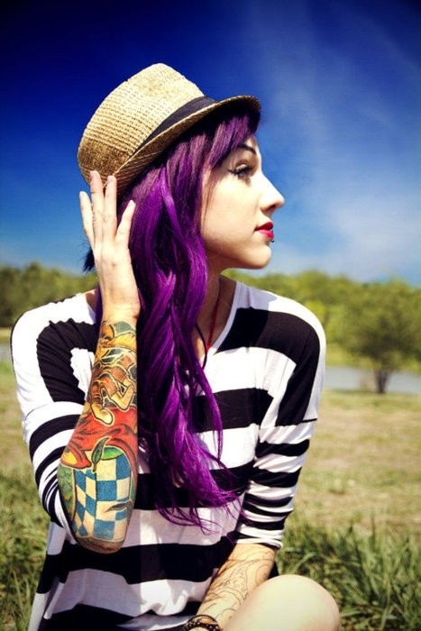 Large long wavy purple hairstyle