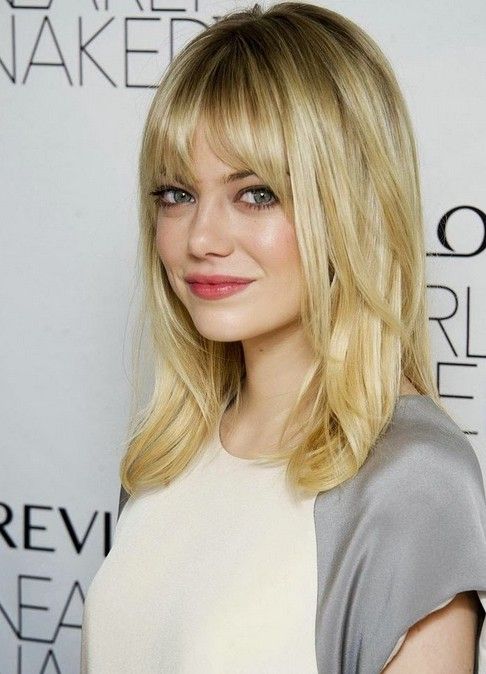 Medium hairstyle with bangs for blonde hair