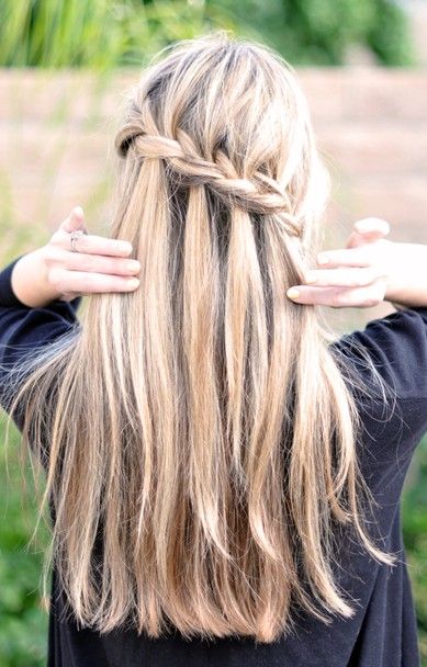 Waterfall braided hairstyle for long hair