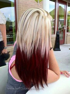 Blonde hair with red highlights