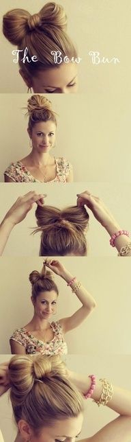 Bow bun hairstyle for school girls