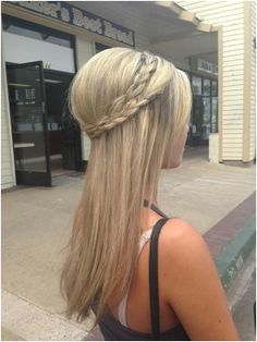 Long straight hairstyle with a braided crown