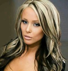 Black hair with blonde highlights