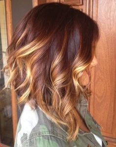 Brown curly hair with blonde highlights