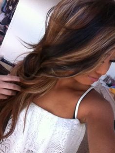 Brown wavy hair with blonde highlights