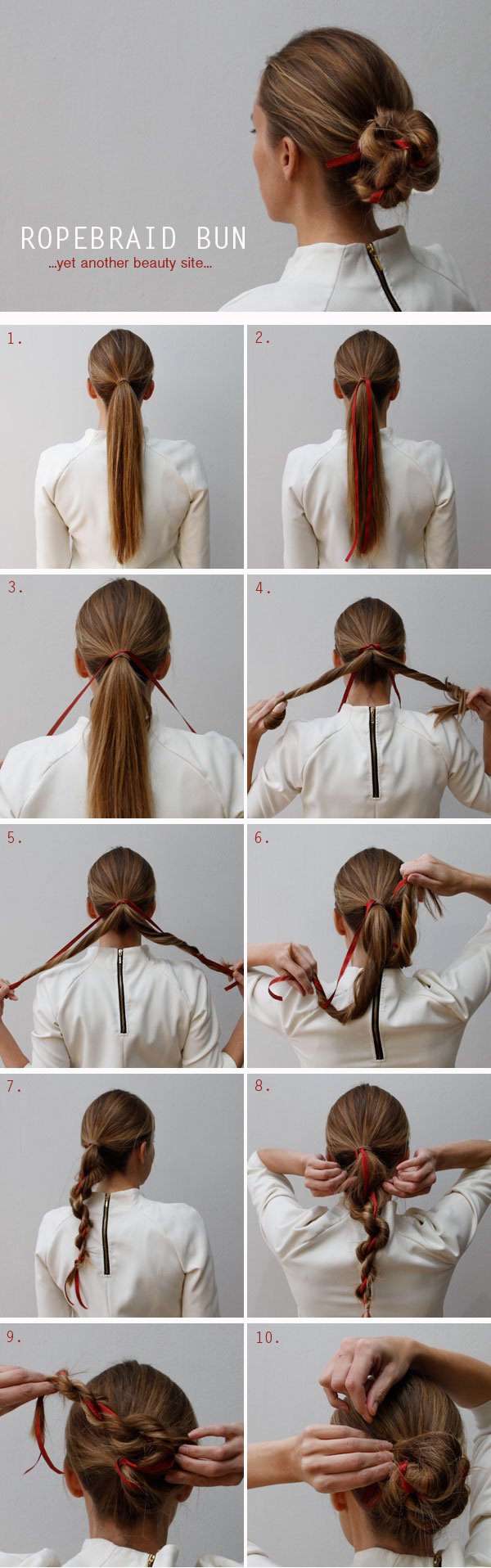 Braided updo with a ribbon