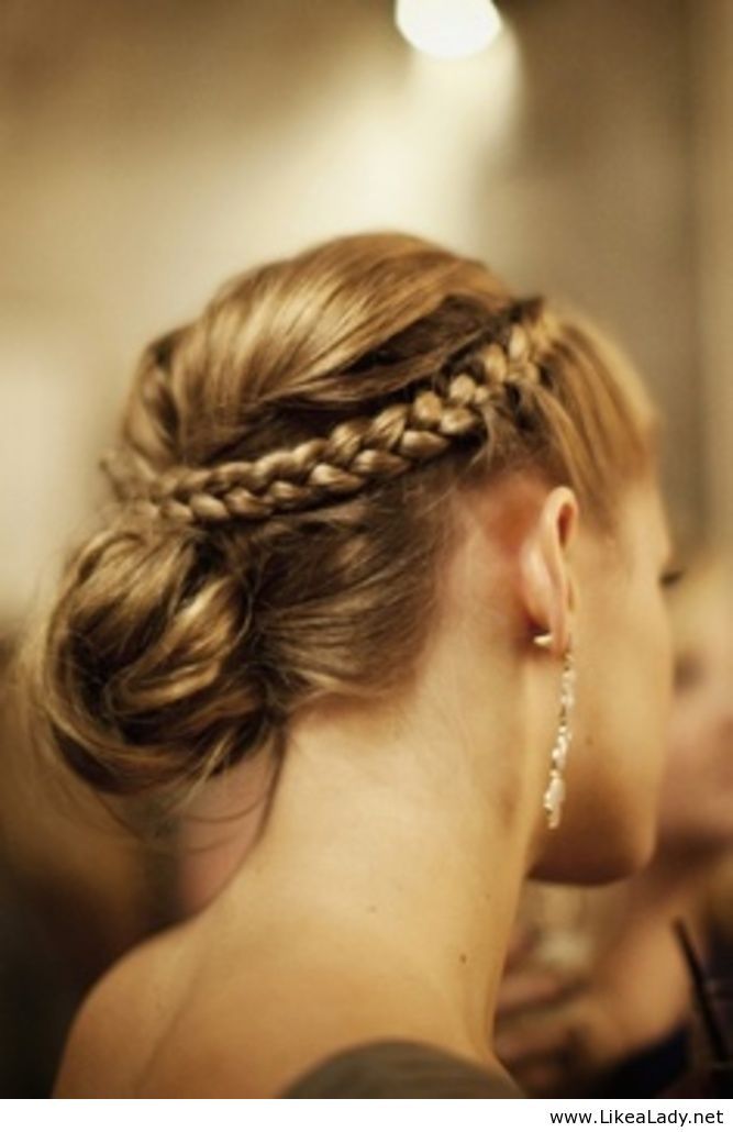 Braided crown and lower updo hairstyle