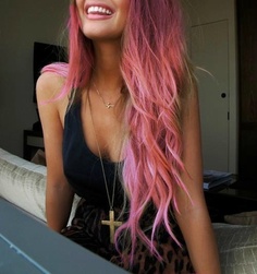 Long layered light pink hairstyle