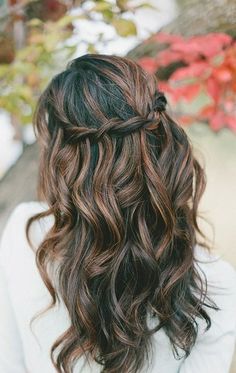 Braided brunette highlighted hairstyle