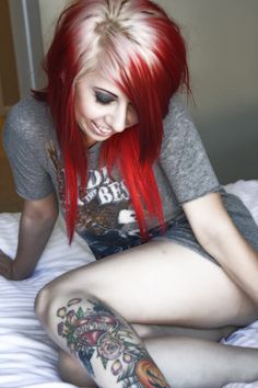 Red colored punk hairstyle