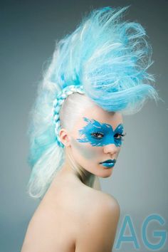 Blue colored punk hairstyle