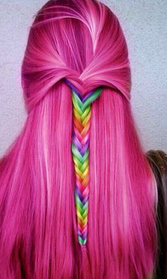 Half up half down rainbow hairstyle