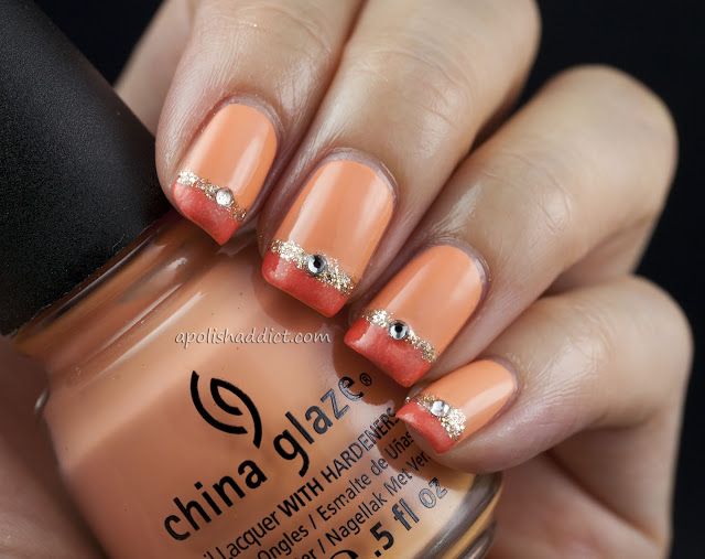 Ornate orange nail design for French manicure