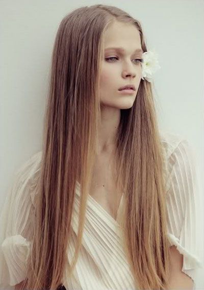 Pretty long hairstyle with flower