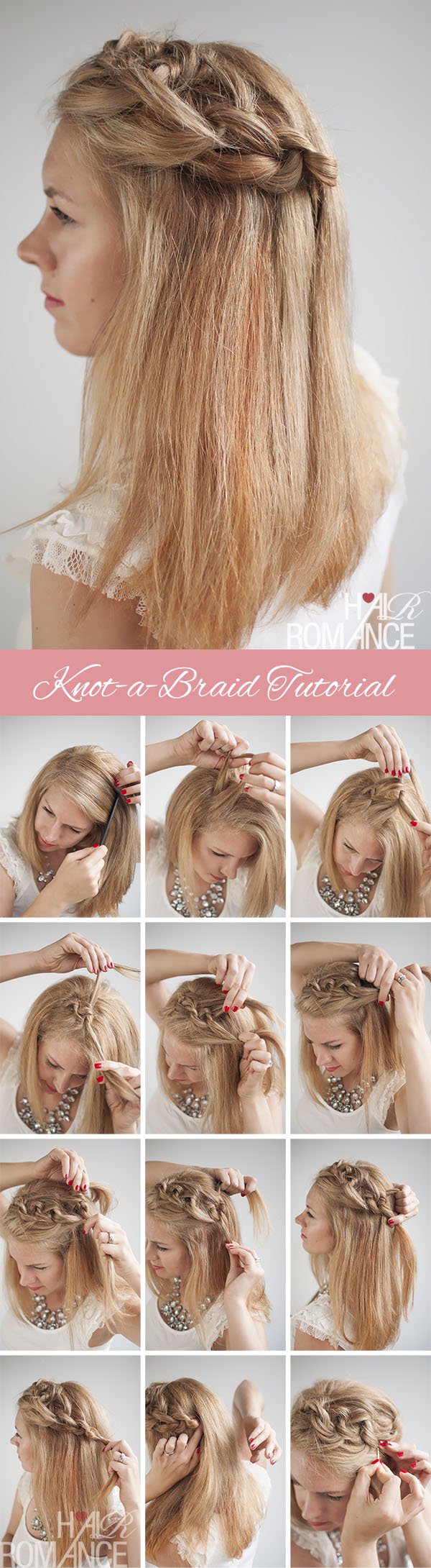 Tutorial for knotted braided hairstyles