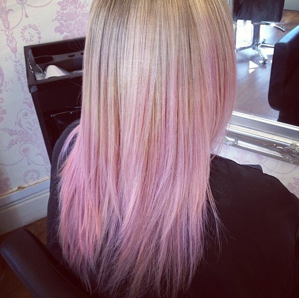 Blonde fade to pink ombre hairstyle for girls