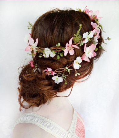 Graceful updo with floral crown
