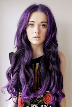 Middle part long curls for purple hair