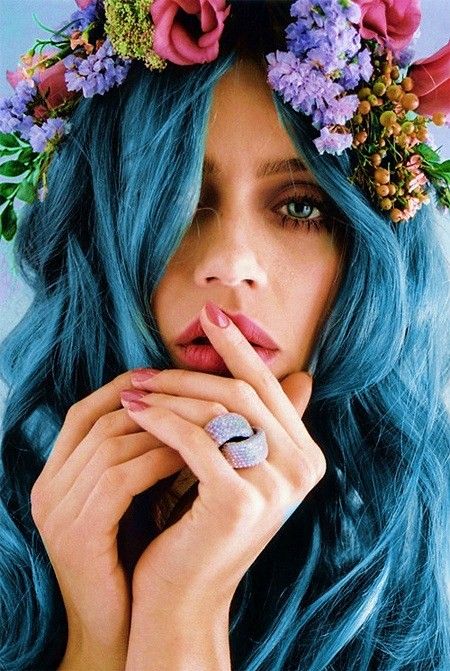 Blue hair with a crown of flowers